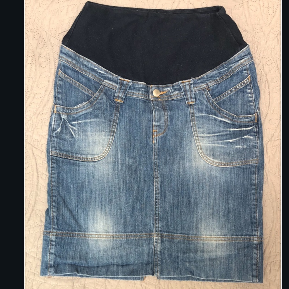 Planet Motherhood Distressed Jean Skirt- Maternity